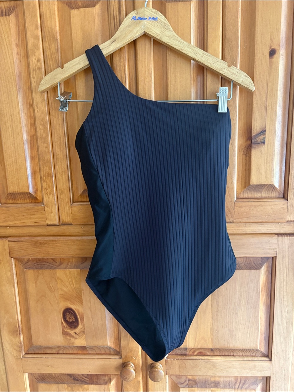 Athleta Black One-Shoulder Ribbed Swim Suit